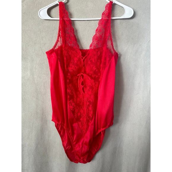 Vintage Red Lace Satin Bodysuit Lingerie Size small Teddy Lingerie 90s - Picture 1 of 5